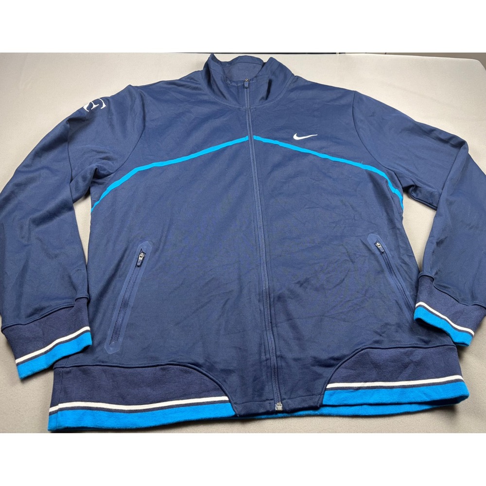 Nike Roger Federer RF Tennis Warm Up Jacket Navy Blue Cyan Mens XL Full Zip